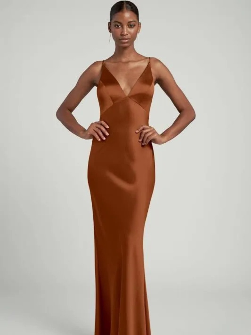 Jenny Yoo Eloise Copper Satin Bridesmaid Gown Maxi Dress Size 2 Wedding